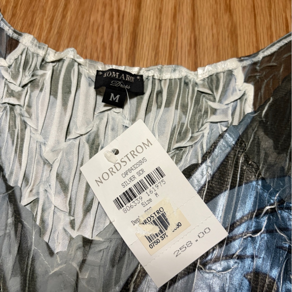 NWT Komarov Dress Sleeve Black Blue Metallic Midi Dress Size M - Picture 3 of 4